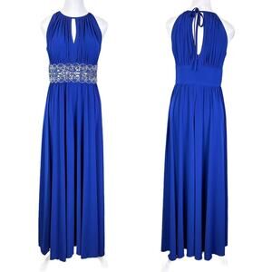 R & M Richards Beaded Waist Long Sleeveless Gown Royal Blue Size 6